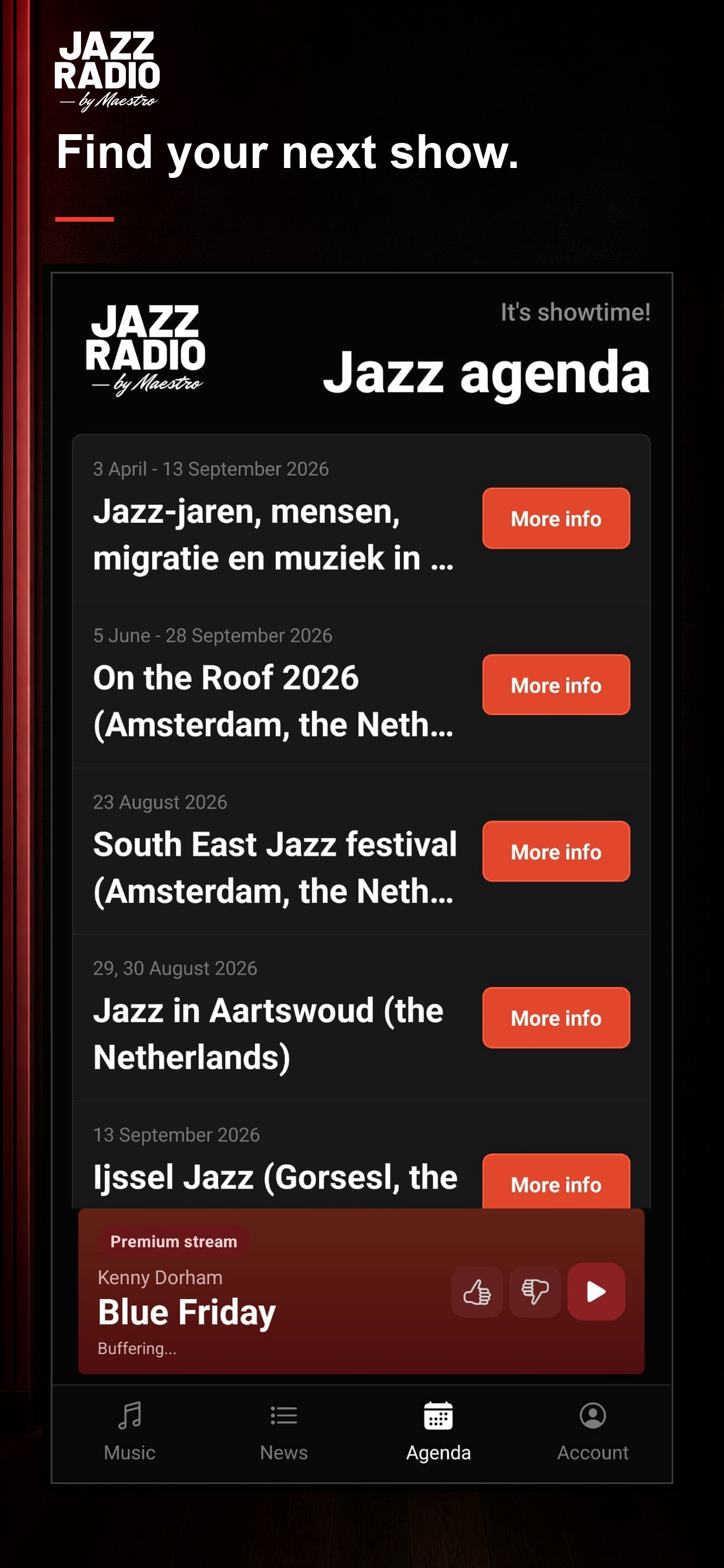 Jazzagenda in de Jazz Radio by Maestro mobiele app