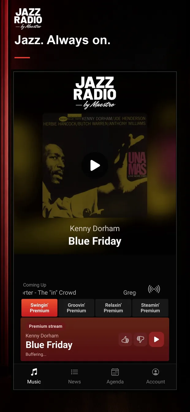 Jazz Radio by Maestro app op een tablet