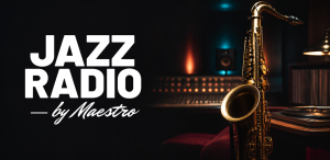 Jazz Radio by Maestro met saxofoon in een radiostudio