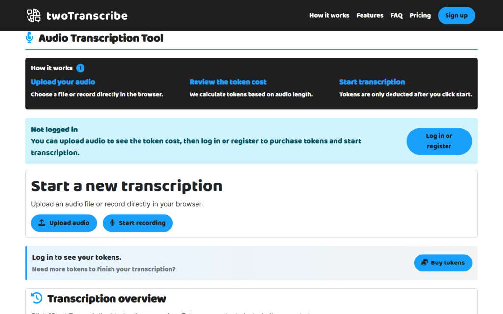 De online audio transcriptietool van TwoTranscribe